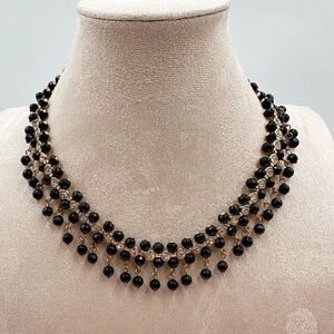 Vintage Avon NRT Black Crystal Glass 16”  Choker Goldtone Necklace